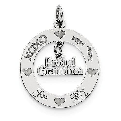 Sterling Silver 'Proud Grandma' Engraved Charm Pendant- Sparkle & Jade-SparkleAndJade.com QC7181