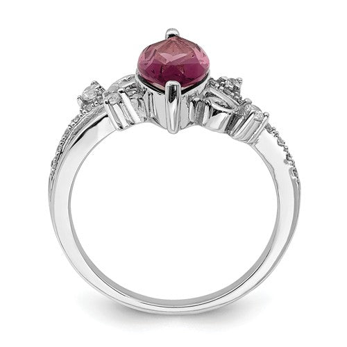 Sterling Silver Purple Glass Marquise Stone And CZ Ring- Sparkle & Jade-SparkleAndJade.com 