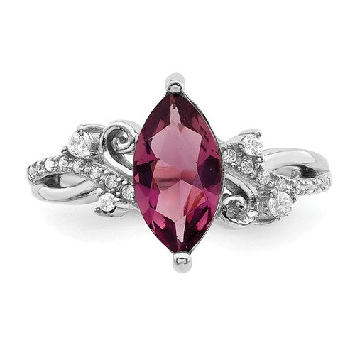 Sterling Silver Purple Glass Marquise Stone And CZ Ring- Sparkle & Jade-SparkleAndJade.com 