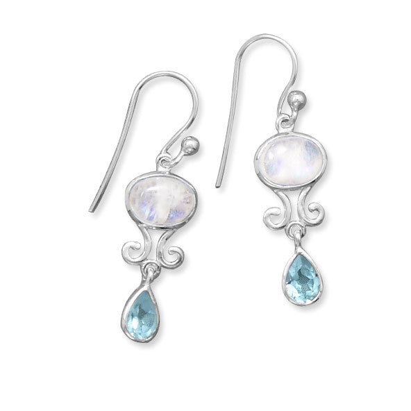 Sterling Silver Rainbow Moonstone & Sky Blue Topaz Earrings- Sparkle & Jade-SparkleAndJade.com 65831
