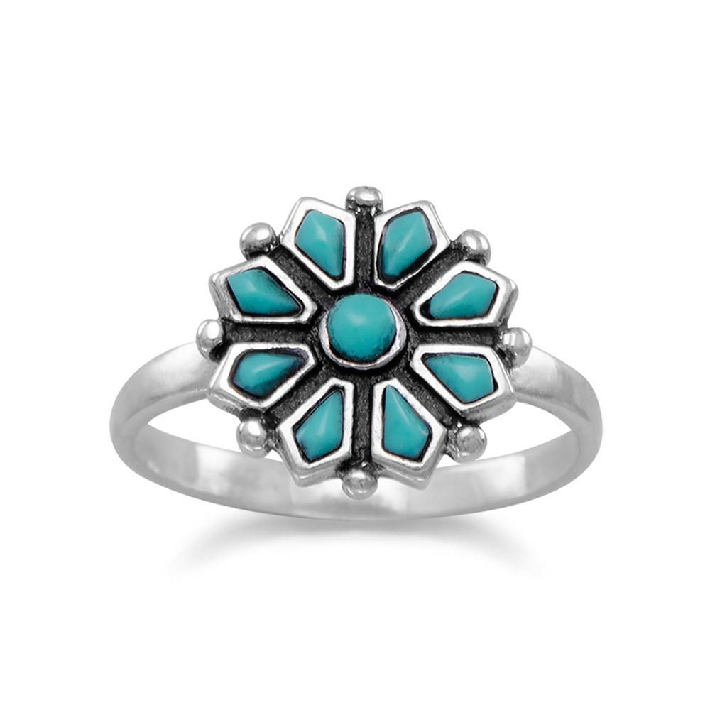 Sterling Silver Reconstituted Turquoise Flower Ring- Sparkle & Jade-SparkleAndJade.com 