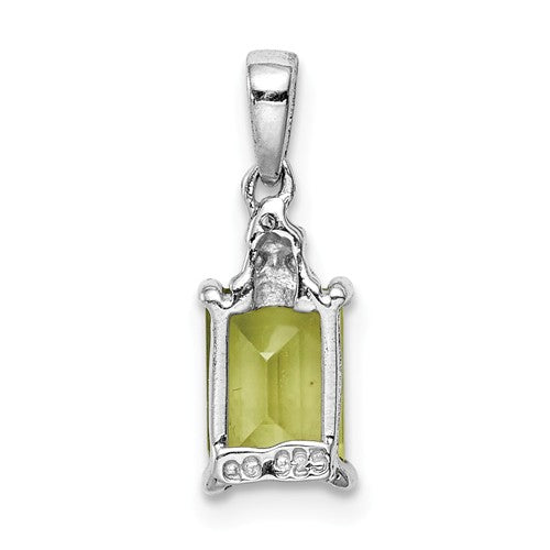 Sterling Silver Rectangular Emerald Cut Gemstone And Diamond Pendants- Sparkle & Jade-SparkleAndJade.com 