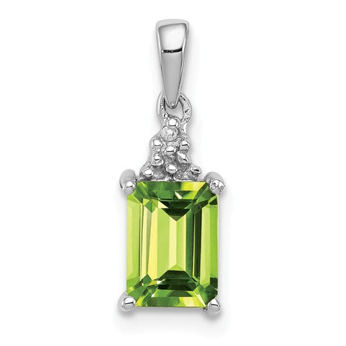 Sterling Silver Rectangular Emerald Cut Gemstone And Diamond Pendants- Sparkle & Jade-SparkleAndJade.com QDX817