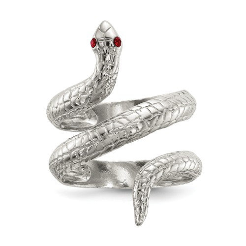 Sterling Silver Red Crystal Eyed Snake Wrap Ring- Sparkle & Jade-SparkleAndJade.com 