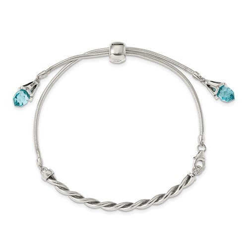Sterling Silver Reflections Blue Crystal Adjustable Bracelet- Sparkle & Jade-SparkleAndJade.com QG3499