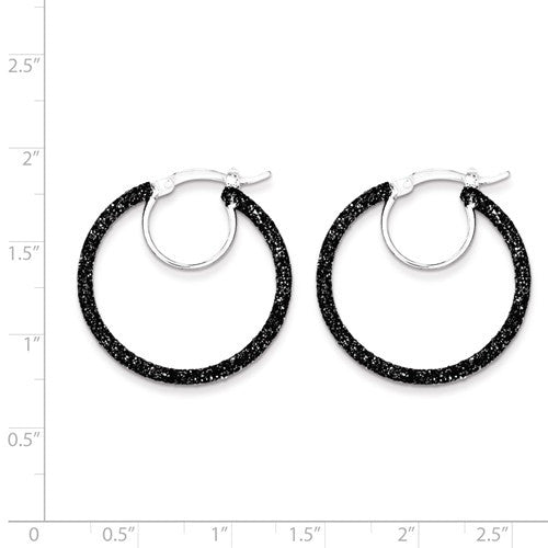 Sterling Silver Rhodium And Black Glitter Enamel Glitter Hoop Earrings- Sparkle & Jade-SparkleAndJade.com QE8571