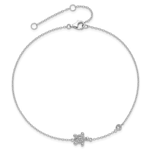 Sterling Silver Rhodium-Plated CZ Turtle With 2in Ext Anklet- Sparkle & Jade-SparkleAndJade.com QG4742-9