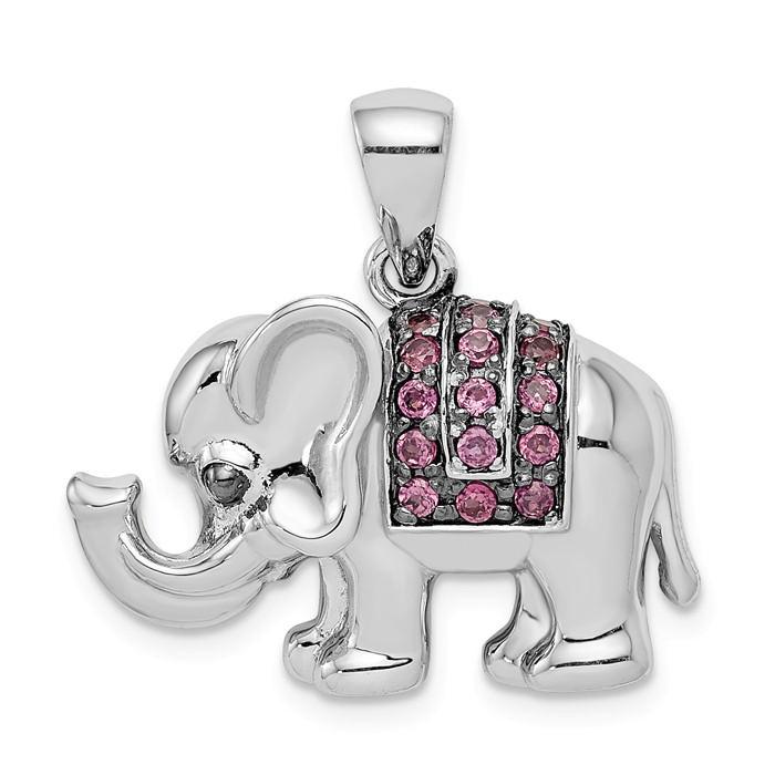 Sterling Silver Rhodolite Garnet Elephant Pendant- Sparkle & Jade-SparkleAndJade.com QP4548RG