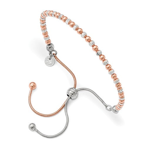 Sterling Silver Rose Gold-Plated D/C Bead Adjustable Bolo Bracelet- Sparkle & Jade-SparkleAndJade.com QLF589