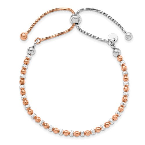 Sterling Silver Rose Gold-Plated D/C Bead Adjustable Bolo Bracelet- Sparkle & Jade-SparkleAndJade.com QLF589