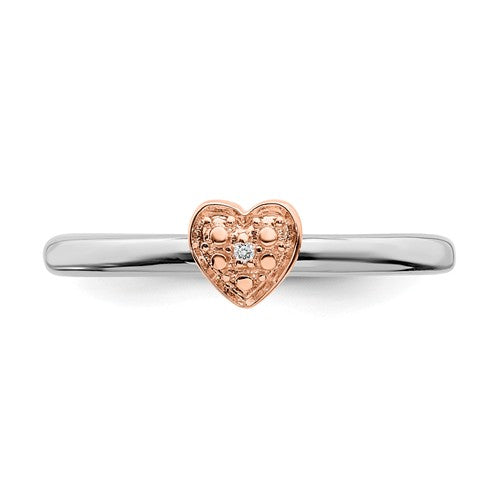 Sterling Silver Rose Gold-Plated Stackable Expressions Diamond Heart Ring- Sparkle & Jade-SparkleAndJade.com 