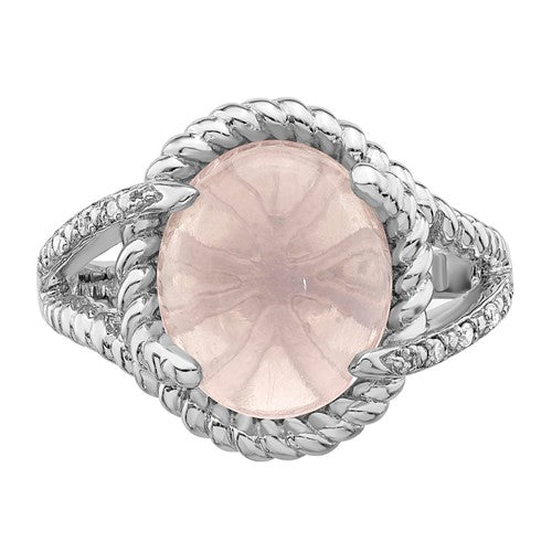 Sterling Silver Rose Quartz And Diamond Ring- Sparkle & Jade-SparkleAndJade.com 