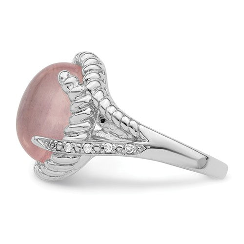 Sterling Silver Rose Quartz And Diamond Ring- Sparkle & Jade-SparkleAndJade.com 