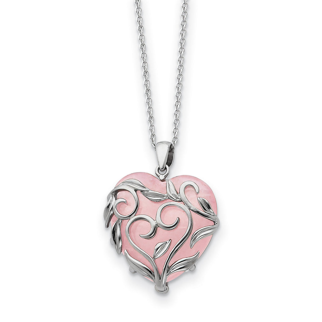 Sterling Silver & Rose Quartz Generous Heart 18in Necklace- Sparkle & Jade-SparkleAndJade.com QSX263