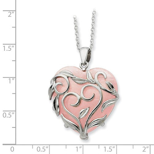 Sterling Silver & Rose Quartz Generous Heart 18in Necklace- Sparkle & Jade-SparkleAndJade.com QSX263