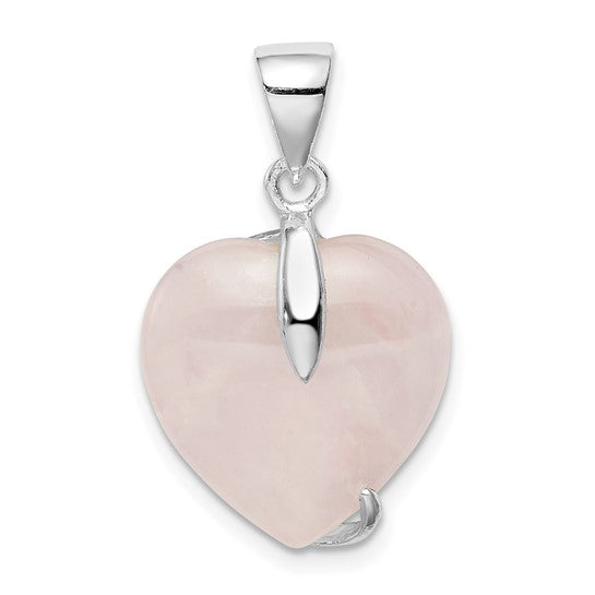 Sterling Silver Rose Quartz Heart Pendant- Sparkle & Jade-SparkleAndJade.com QP260