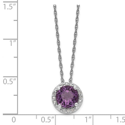 Sterling Silver Round Amethyst and Diamond Necklace- Sparkle & Jade-SparkleAndJade.com PXS2979/AM-SSBS43