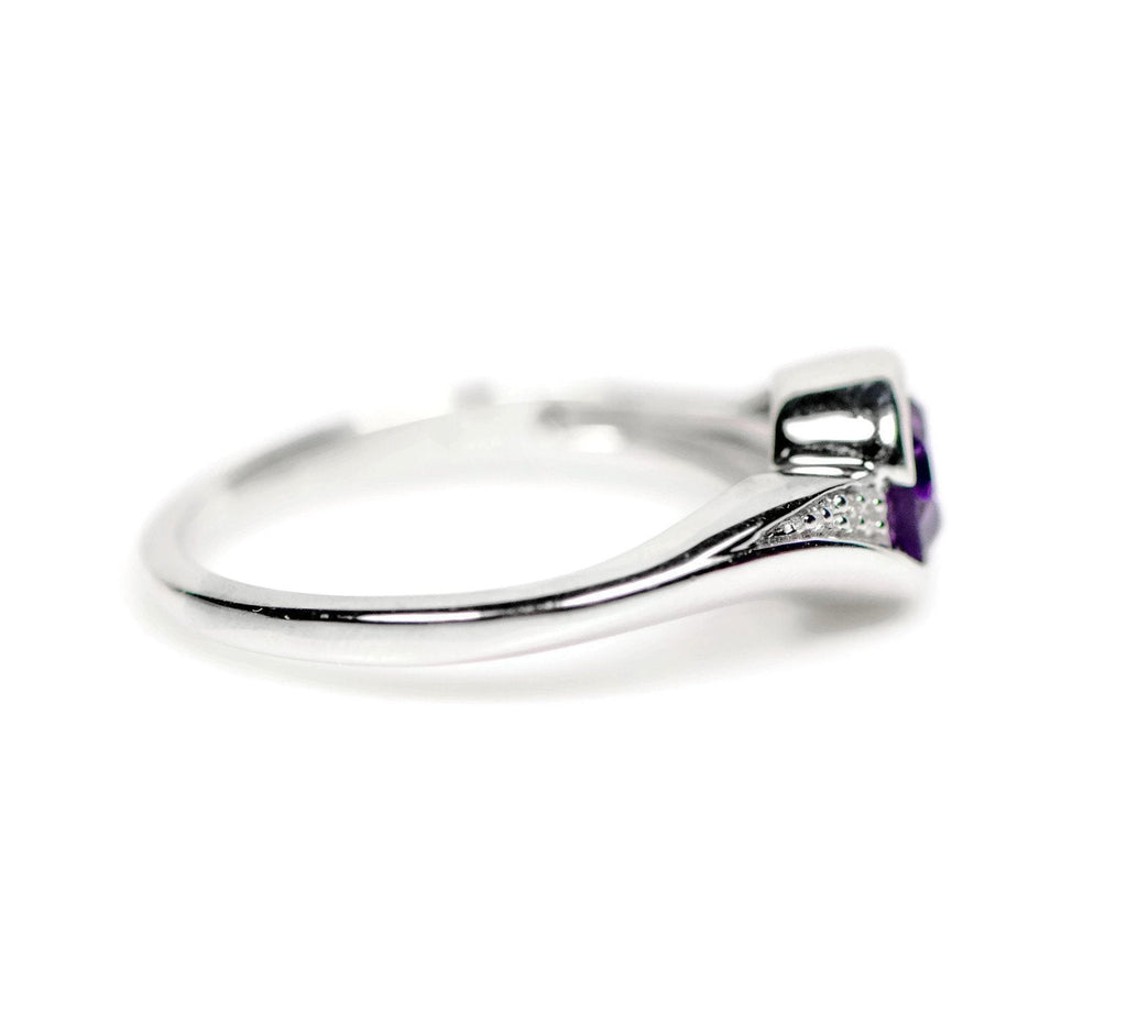 Sterling Silver Round Amethyst and Diamond Ring- Sparkle & Jade-SparkleAndJade.com 