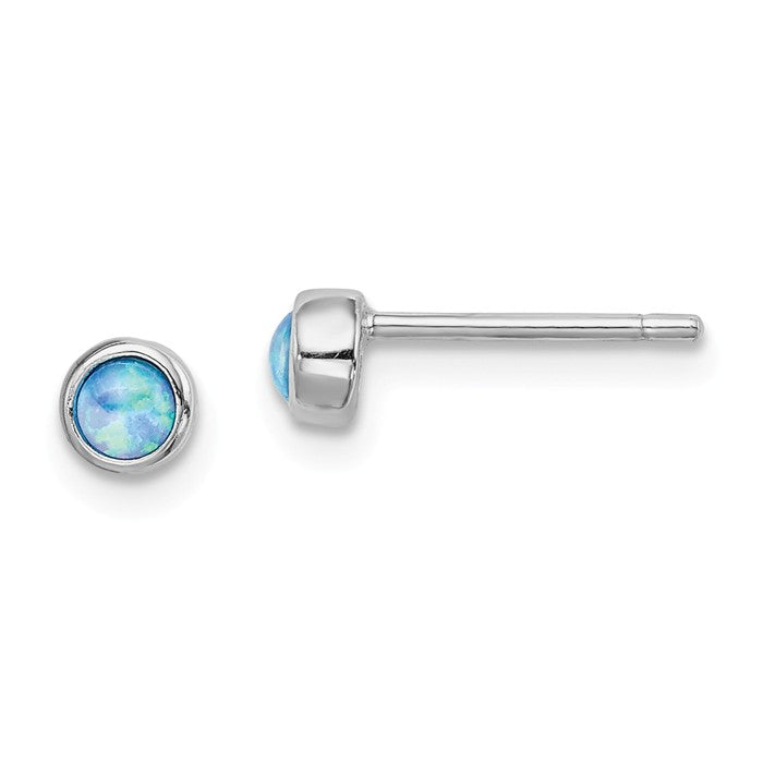 Sterling Silver Round Blue Opal Bezel Set Post Stud Earrings- Sparkle & Jade-SparkleAndJade.com 