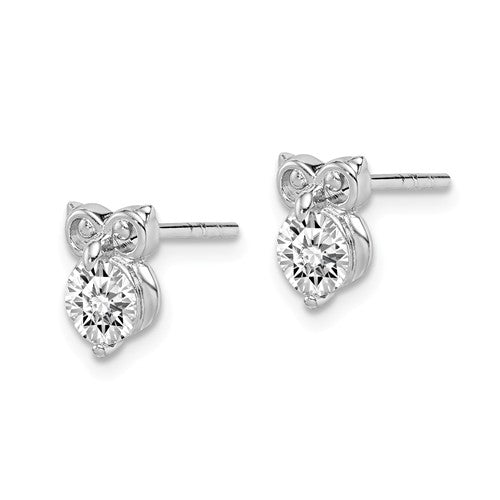 Sterling Silver Round Clear CZ Owl Post Stud Earrings- Sparkle & Jade-SparkleAndJade.com QE14736
