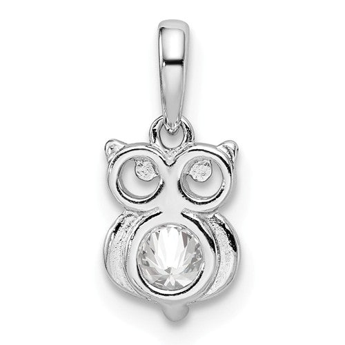 Sterling Silver Round Clear CZ Small Owl Pendant- Sparkle & Jade-SparkleAndJade.com QC9638