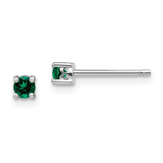 Sterling Silver Round Created Emerald Post Earrings- Sparkle & Jade-SparkleAndJade.com 