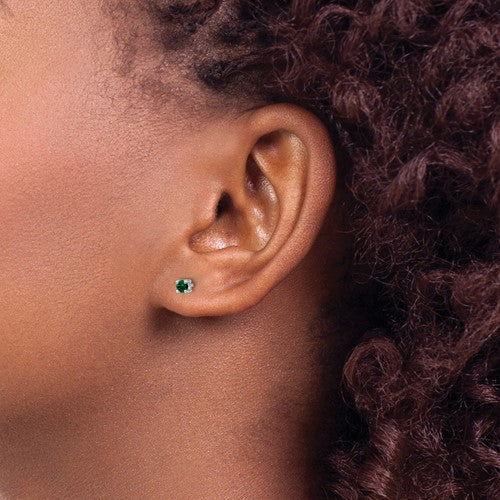 Sterling Silver Round Created Emerald Post Earrings- Sparkle & Jade-SparkleAndJade.com QBE25MAY