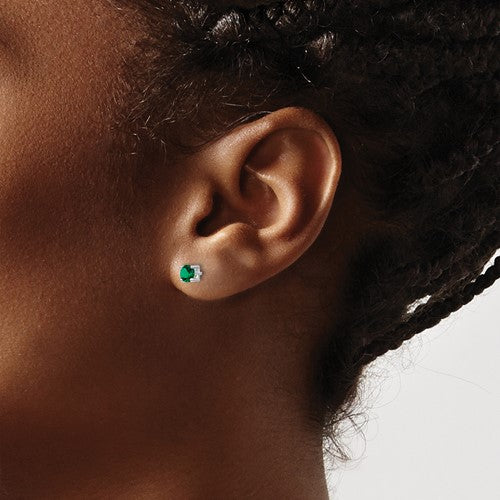 Sterling Silver Round Created Emerald Post Earrings- Sparkle & Jade-SparkleAndJade.com QBE26MAY QBE26MAY/SP