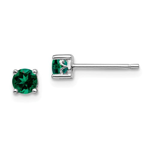 Sterling Silver 4mm Round Created Emerald Post Earrings- Sparkle & Jade-SparkleAndJade.com QBE26MAY QBE26MAY/SP