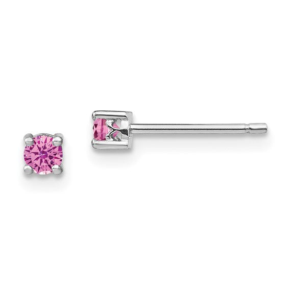 Sterling Silver Round Created Pink Sapphire Post Earrings- Sparkle & Jade-SparkleAndJade.com 