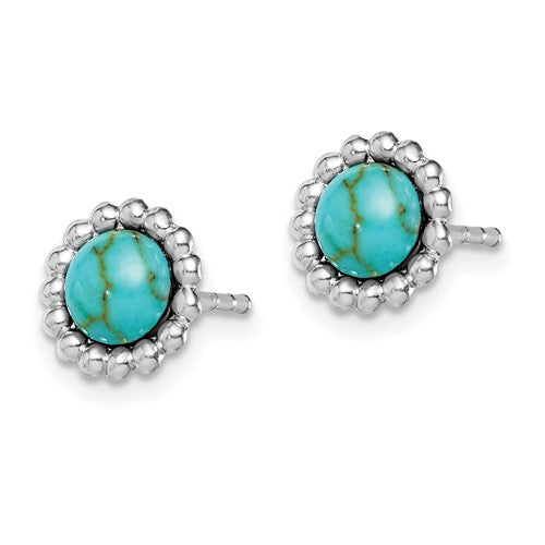 Sterling Silver Round Created Turquoise Beaded Post Earrings- Sparkle & Jade-SparkleAndJade.com QE15349