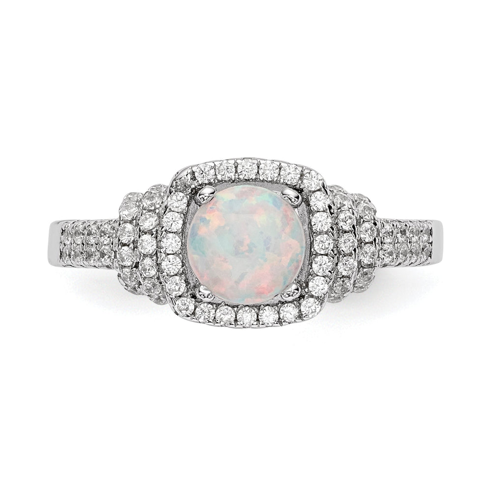 Sterling Silver Round Created White Opal and CZ Halo Ring- Sparkle & Jade-SparkleAndJade.com 