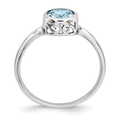 Sterling Silver Round Sky Blue Topaz Filigree Bezel Set Ring - Size 8- Sparkle & Jade-SparkleAndJade.com QR6399BT-8