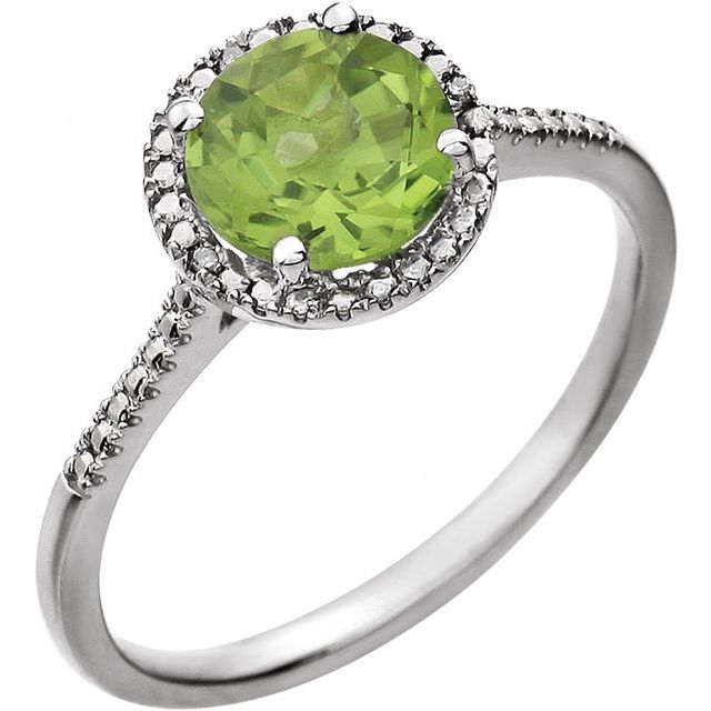Sterling Silver Round Gemstone & .01 CTW Diamond Halo-Style Rings- Sparkle & Jade-SparkleAndJade.com 652049:60008:P
