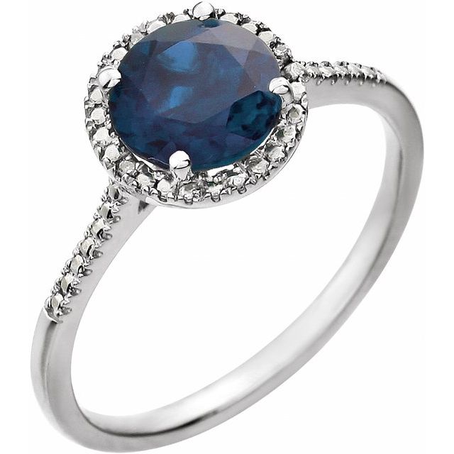 Sterling Silver Round Gemstone & .01 CTW Diamond Halo-Style Rings- Sparkle & Jade-SparkleAndJade.com 652049:60009:P
