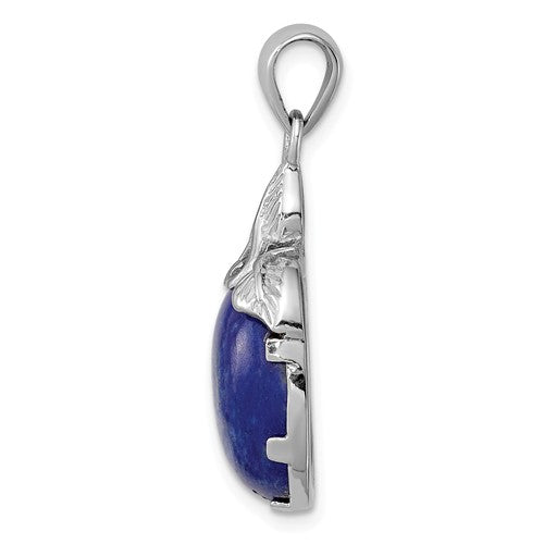 Sterling Silver Round Lapis Lazuli Leaf Pendant- Sparkle & Jade-SparkleAndJade.com QP4200