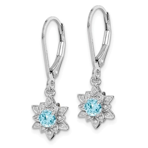 Sterling Silver Round Light Sky Blue Topaz & Diamond Lotus Flower Leverback Earrings- Sparkle & Jade-SparkleAndJade.com QE10157BT