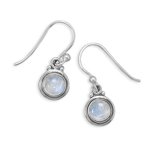 Sterling Silver Round Rainbow Moonstone Dangle Earrings- Sparkle & Jade-SparkleAndJade.com 62235