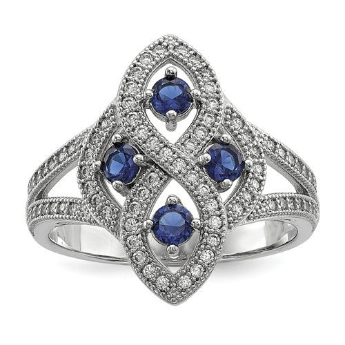 925 Silver Simulated Sapphire CZ Birthstone Eternity Ring, Blue