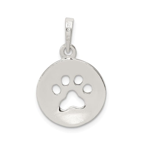 Sterling Silver Small Round Disc with Cut Out Paw Print Charm Pendant- Sparkle & Jade-SparkleAndJade.com QC8877