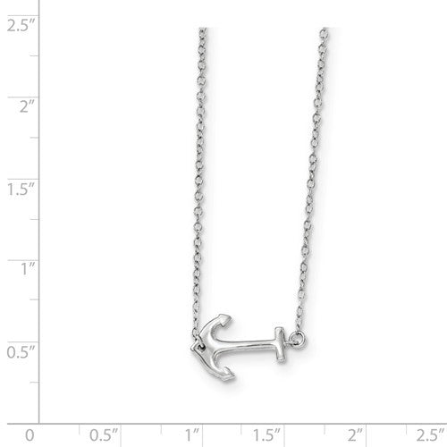 Sterling Silver Small Sideways Anchor Necklace- Sparkle & Jade-SparkleAndJade.com QG3998-16