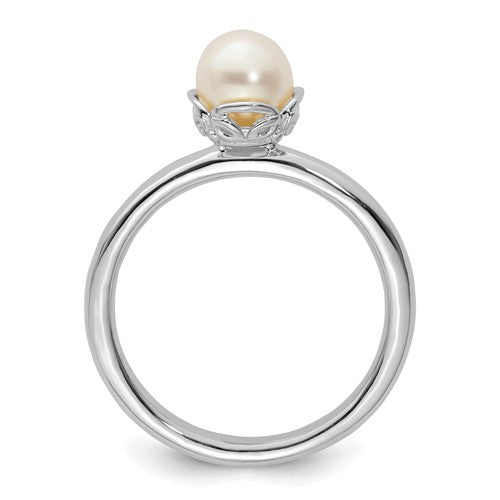 Sterling Silver Stack Expressions White FW Cultured Pearl Ring- Sparkle & Jade-SparkleAndJade.com 