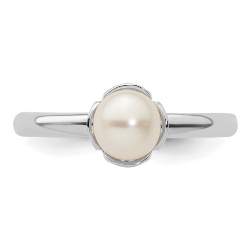 Sterling Silver Stack Expressions White FW Cultured Pearl Ring- Sparkle & Jade-SparkleAndJade.com 