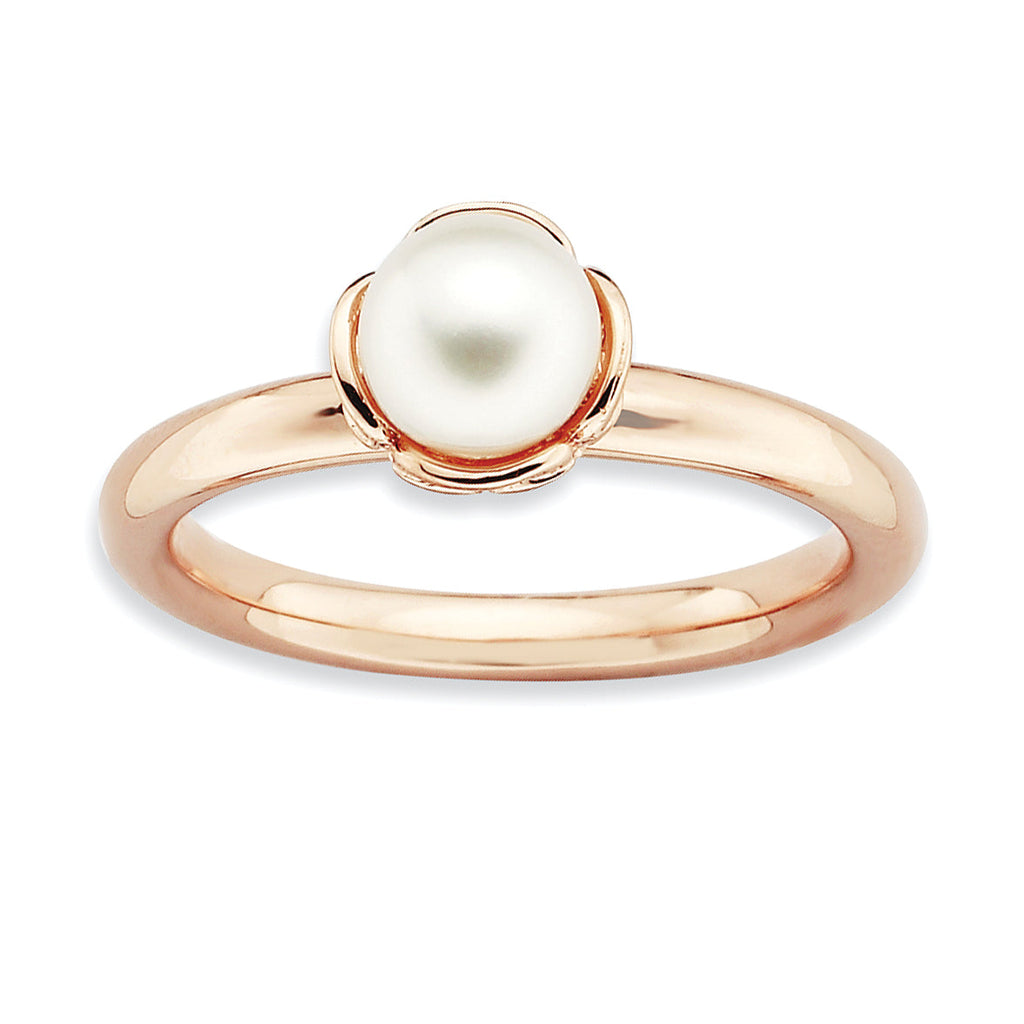 Sterling Silver Stack Expressions White FW Cultured Pearl Rose Gold Ring- Sparkle & Jade-SparkleAndJade.com 