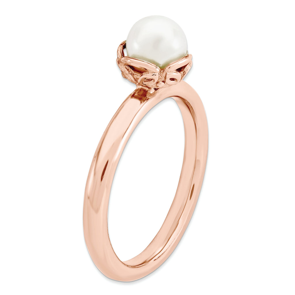 Sterling Silver Stack Expressions White FW Cultured Pearl Rose Gold Ring- Sparkle & Jade-SparkleAndJade.com 