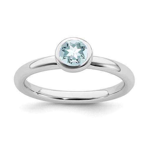 Bague Femme Demi-éternité En Argent 925 - Aigue-marine Naturelle Ronde 2mm - Taille 7 - Neuf