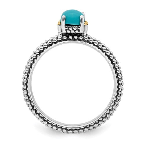 Sterling Silver Stackable Expressions Antiqued & 14k Gold Turquoise Ring- Sparkle & Jade-SparkleAndJade.com 