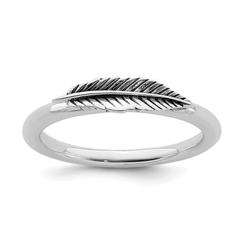 Sterling Silver Stackable Expressions Antiqued Feather Ring- Sparkle & Jade-SparkleAndJade.com 