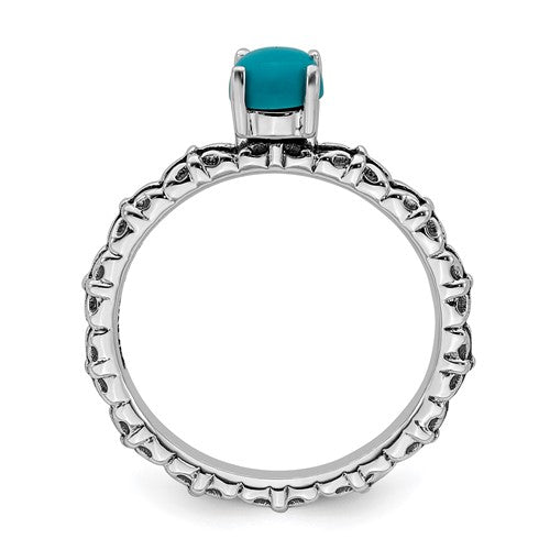 Sterling Silver Stackable Expressions Antiqued Pattern Turquoise Ring- Sparkle & Jade-SparkleAndJade.com 
