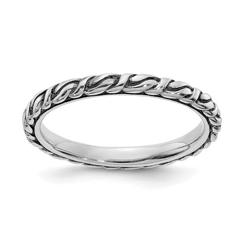 Sterling Silver Stackable Expressions Antiqued Patterned Ring- Sparkle & Jade-SparkleAndJade.com 